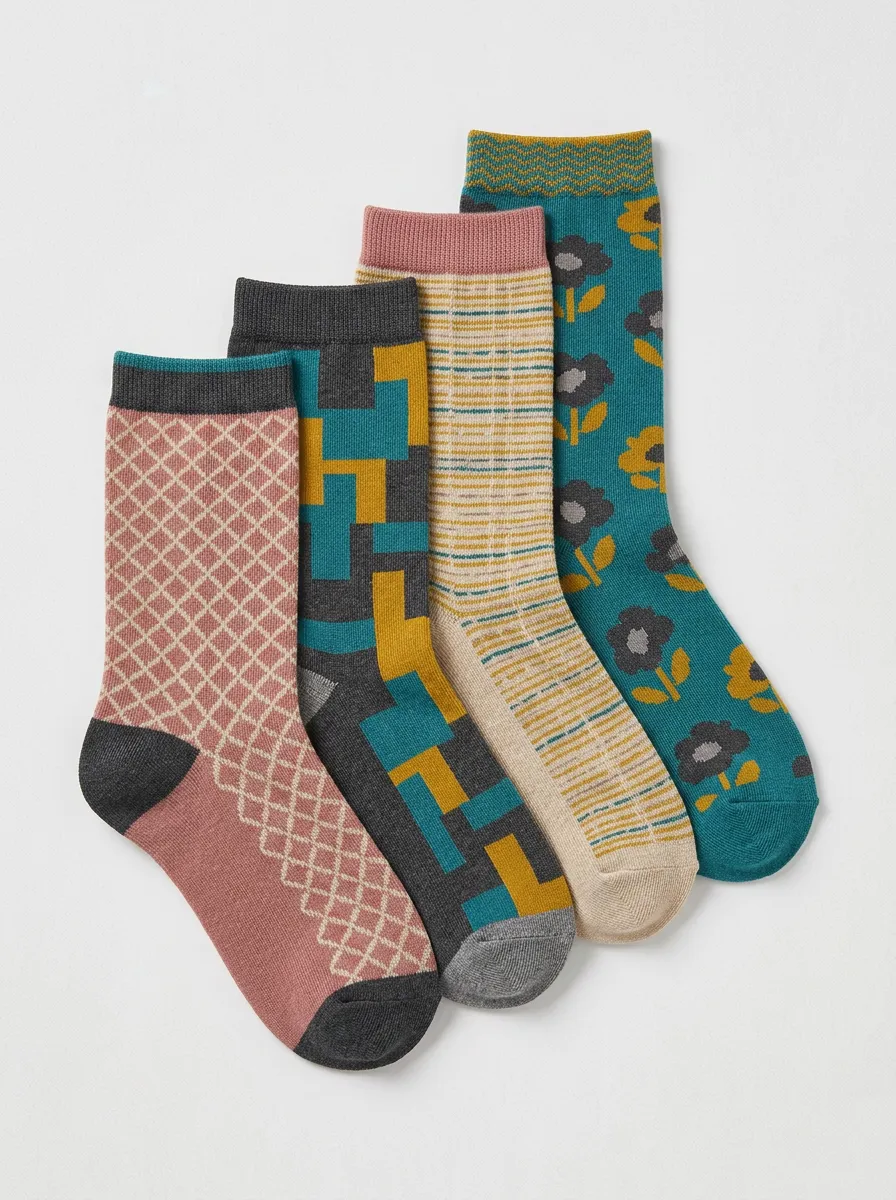 Casual Geometric Floral Vintage Four-Pair Casual Socks