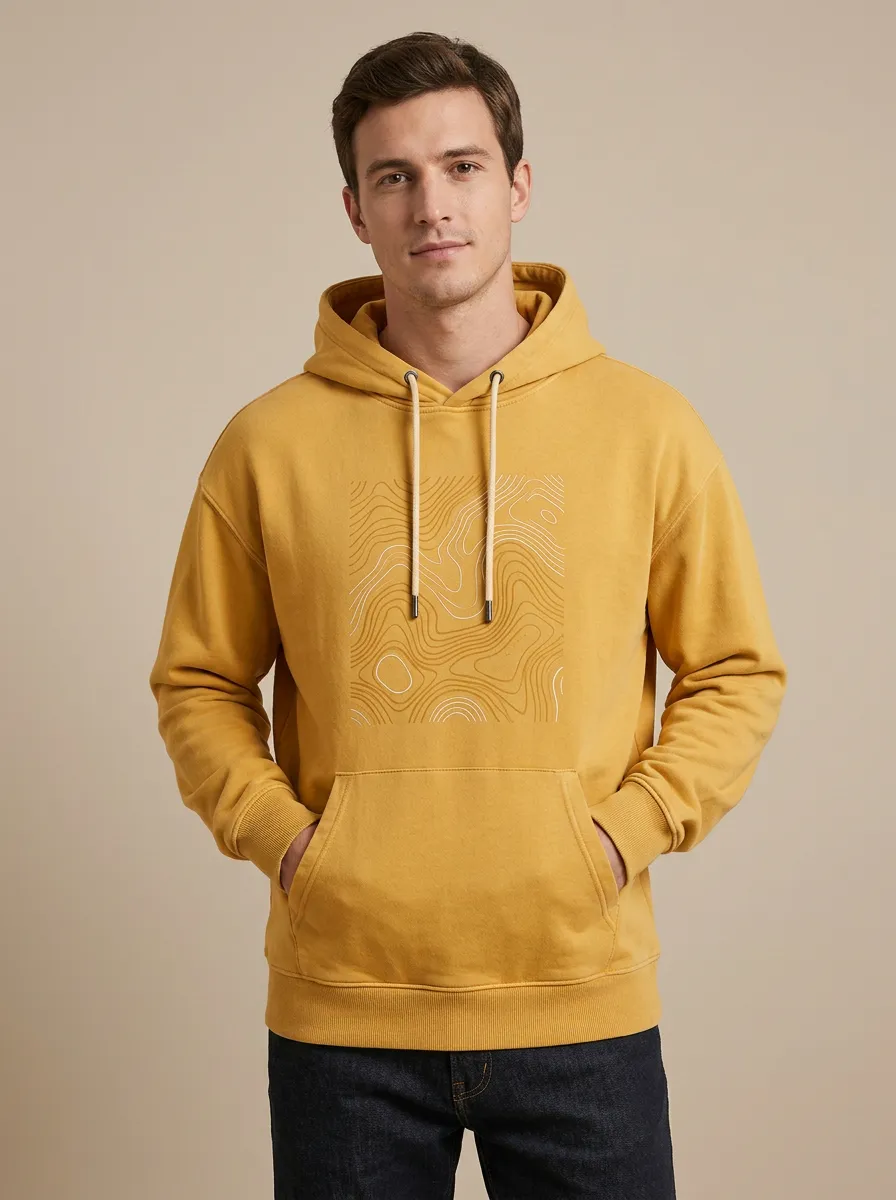 Men's Everyday Hiking Outdoor Lover Topographic Map Print Hoodie