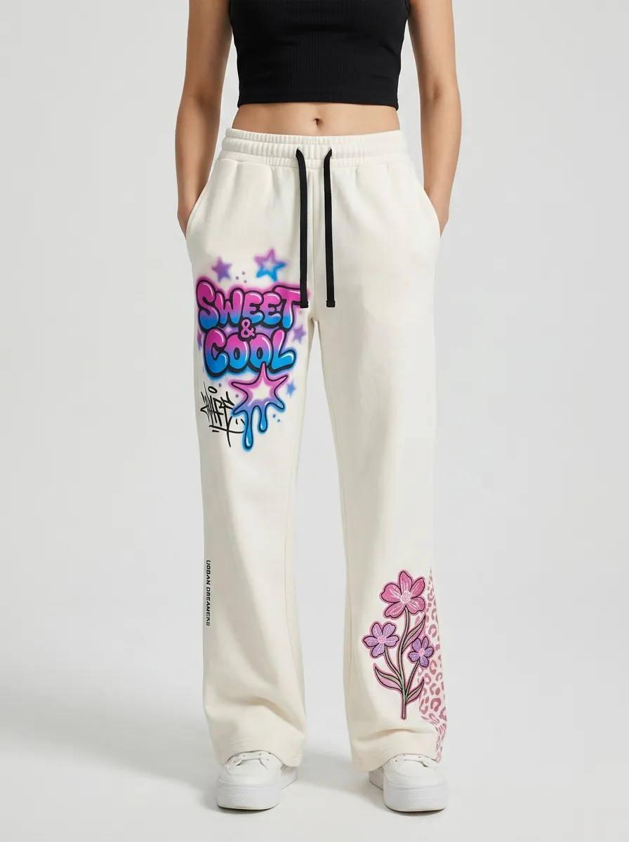 Women's Streetwear Sweet & Cool Graffiti Flower Printed Sweatpants