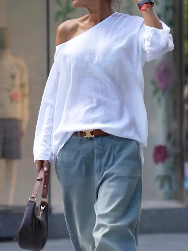 Long Sleeve Relaxed One Shoulder T-Shirt