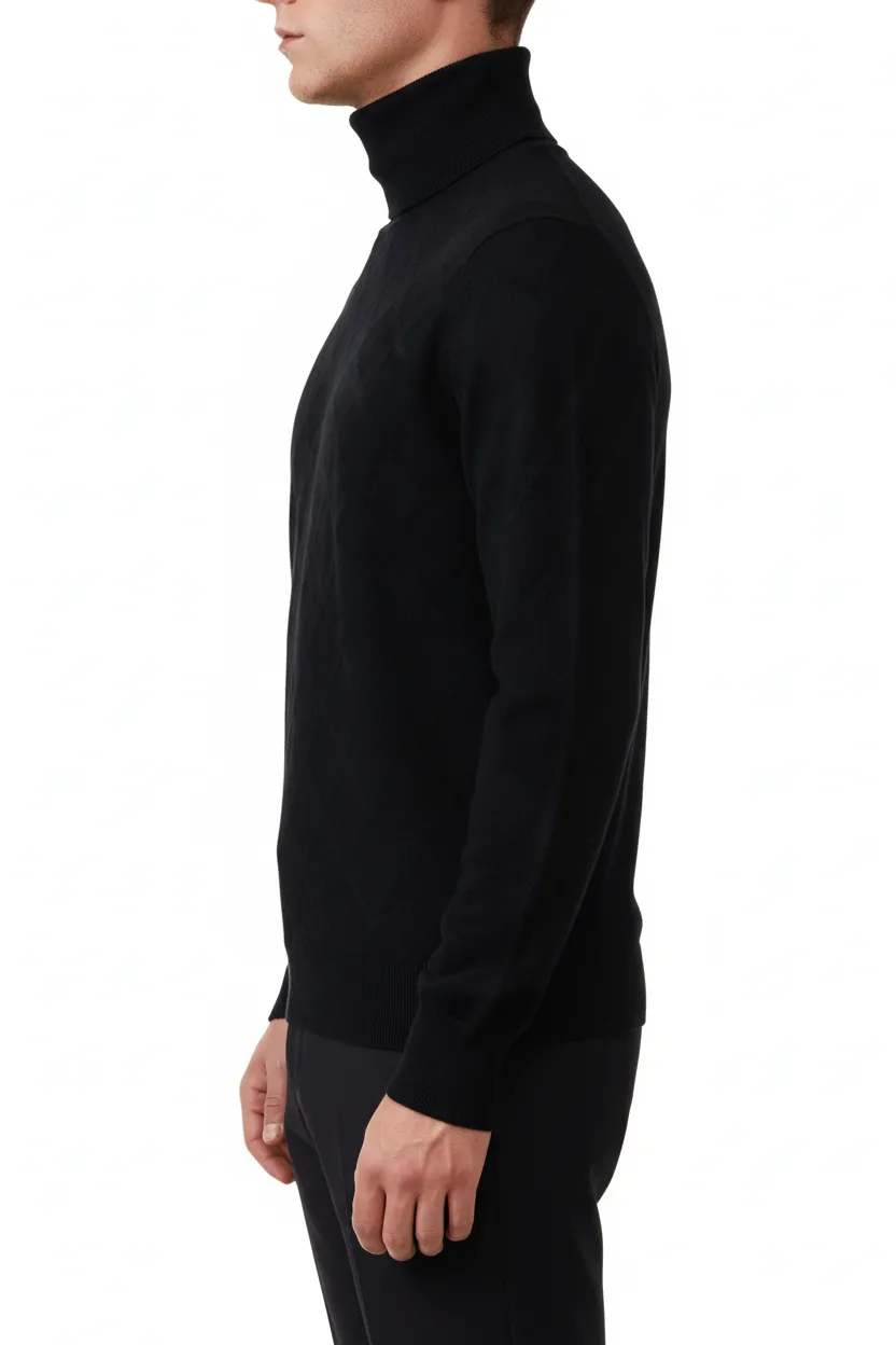 Modern Diamond Pattern Regular Fit Viscose Turtleneck Sweater
