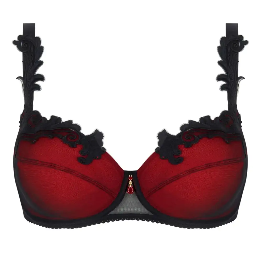 Women's Balconette Underwire Embroidery Mesh Sheer Detail Bra