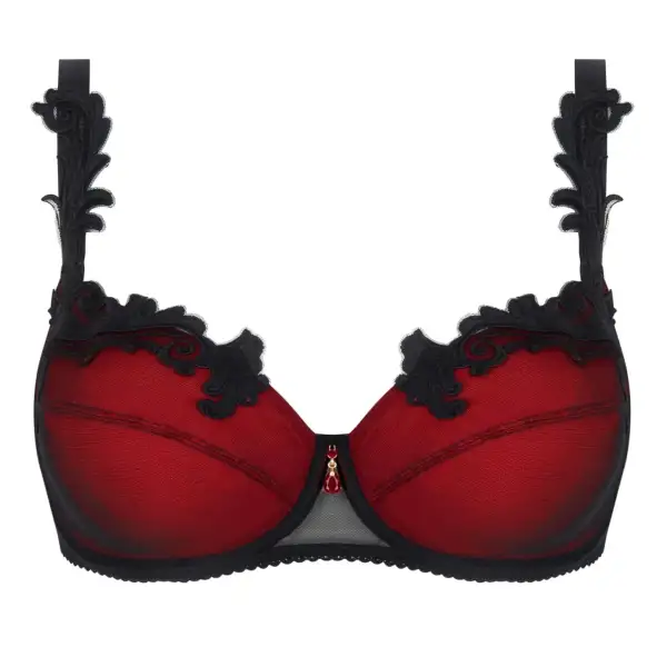 Women's Balconette Underwire Embroidery Mesh Sheer Detail Bra