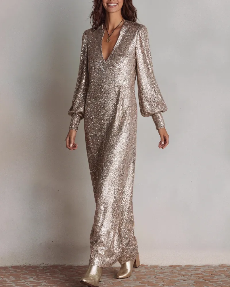 V-Neck Sequined Maxi Dress