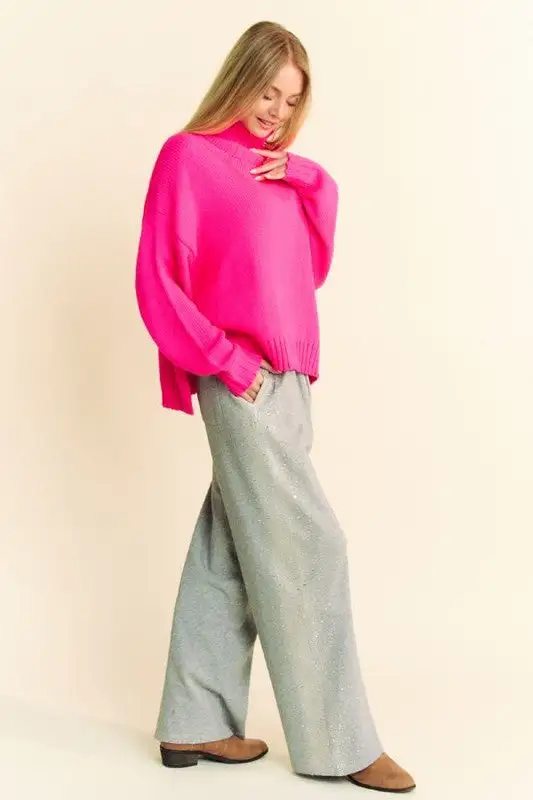 Rhinestone Elastic Waist Wide Leg Pants