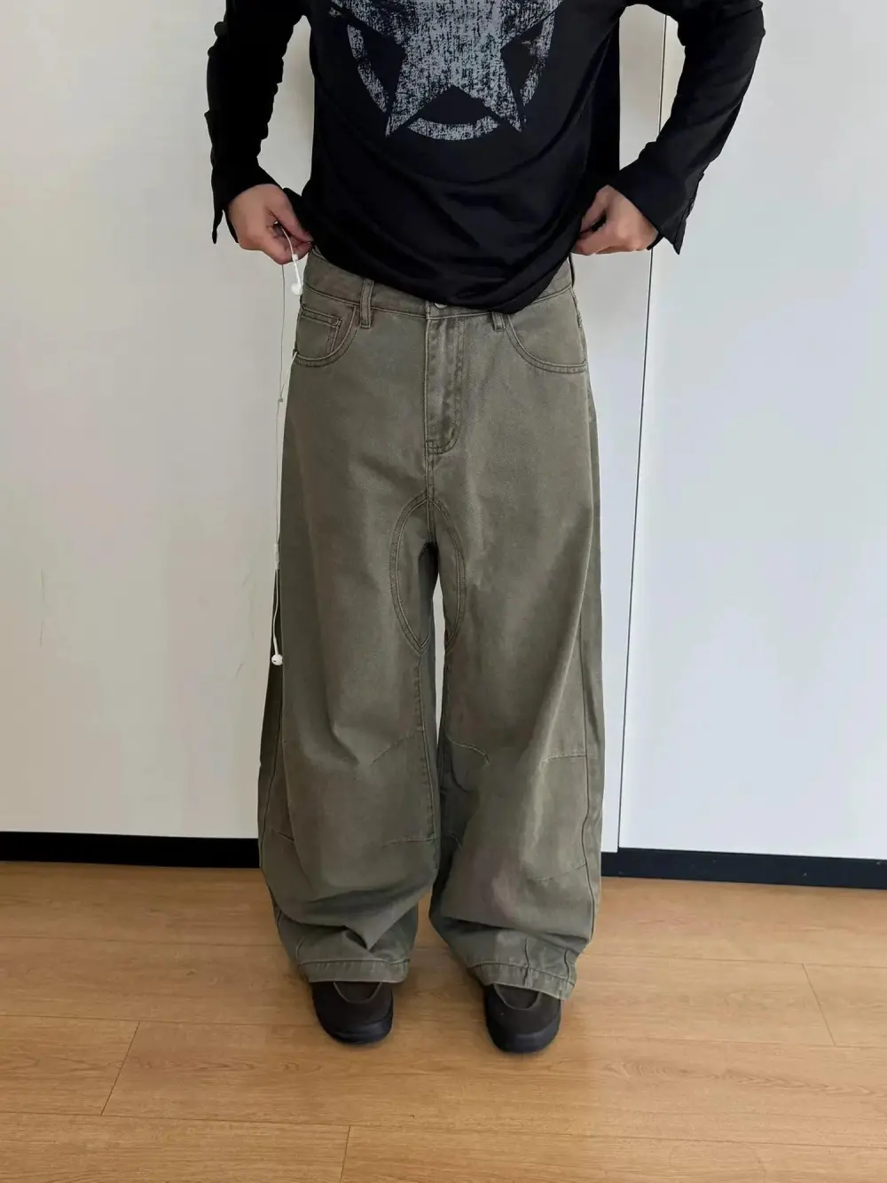 Solid Structured Wide Leg Jeans
