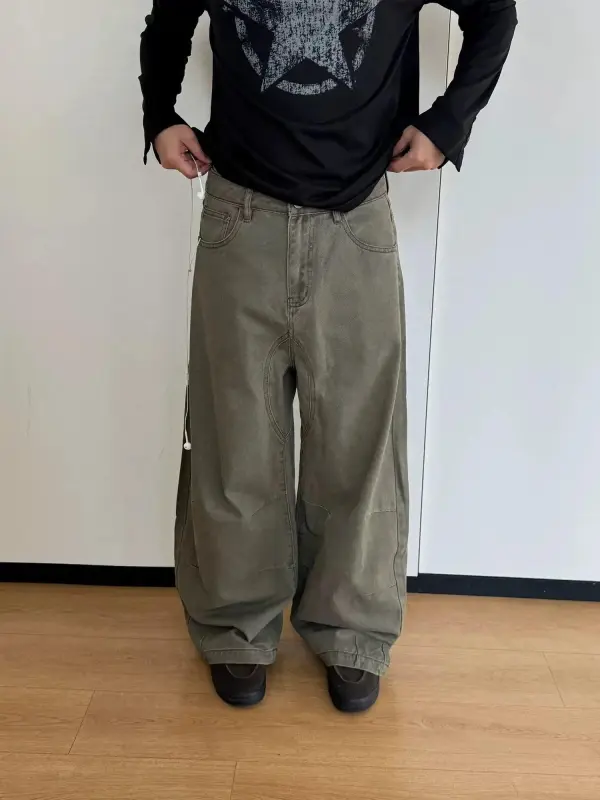 Solid Structured Wide Leg Jeans