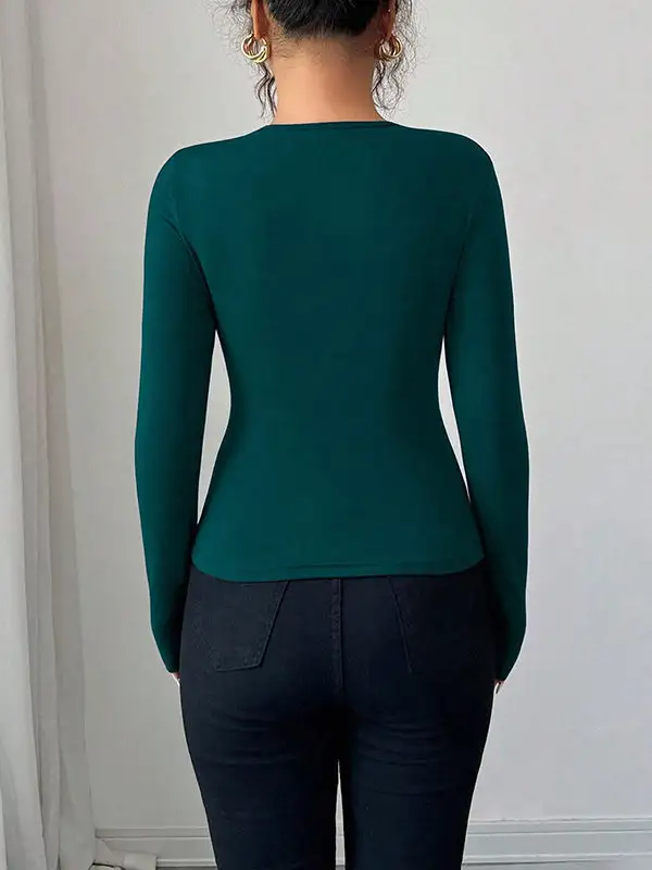 Long Sleeve Slim Fit Panel Detail Asymmetric Collar T-Shirt