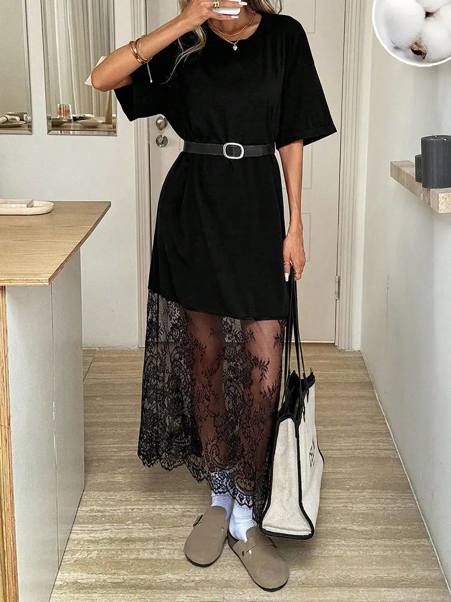 Through Sleeve Neck Maxi Dress