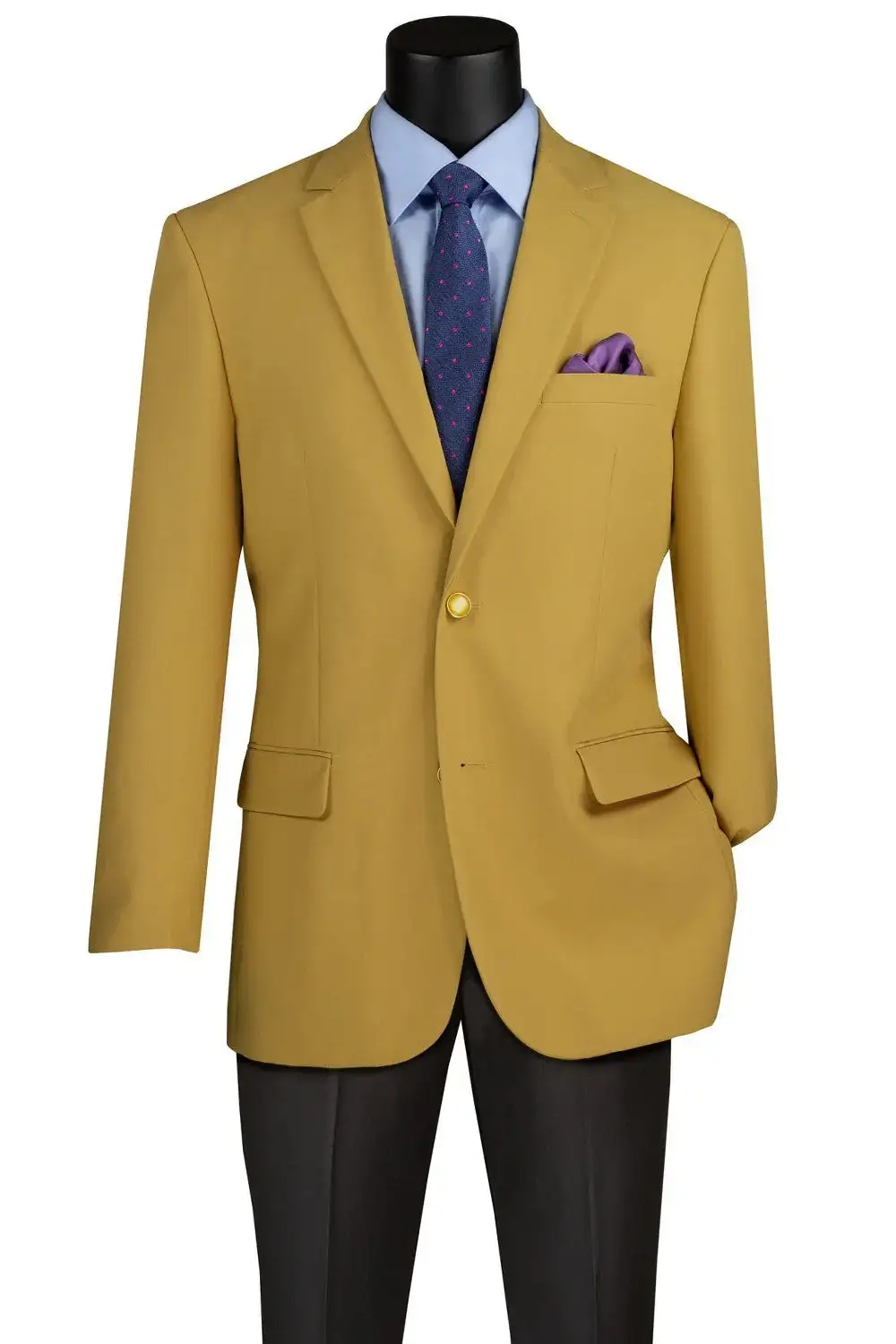 Gold Regular Fit Solid Single Breasted Notch Lapel Side Vents Blazer