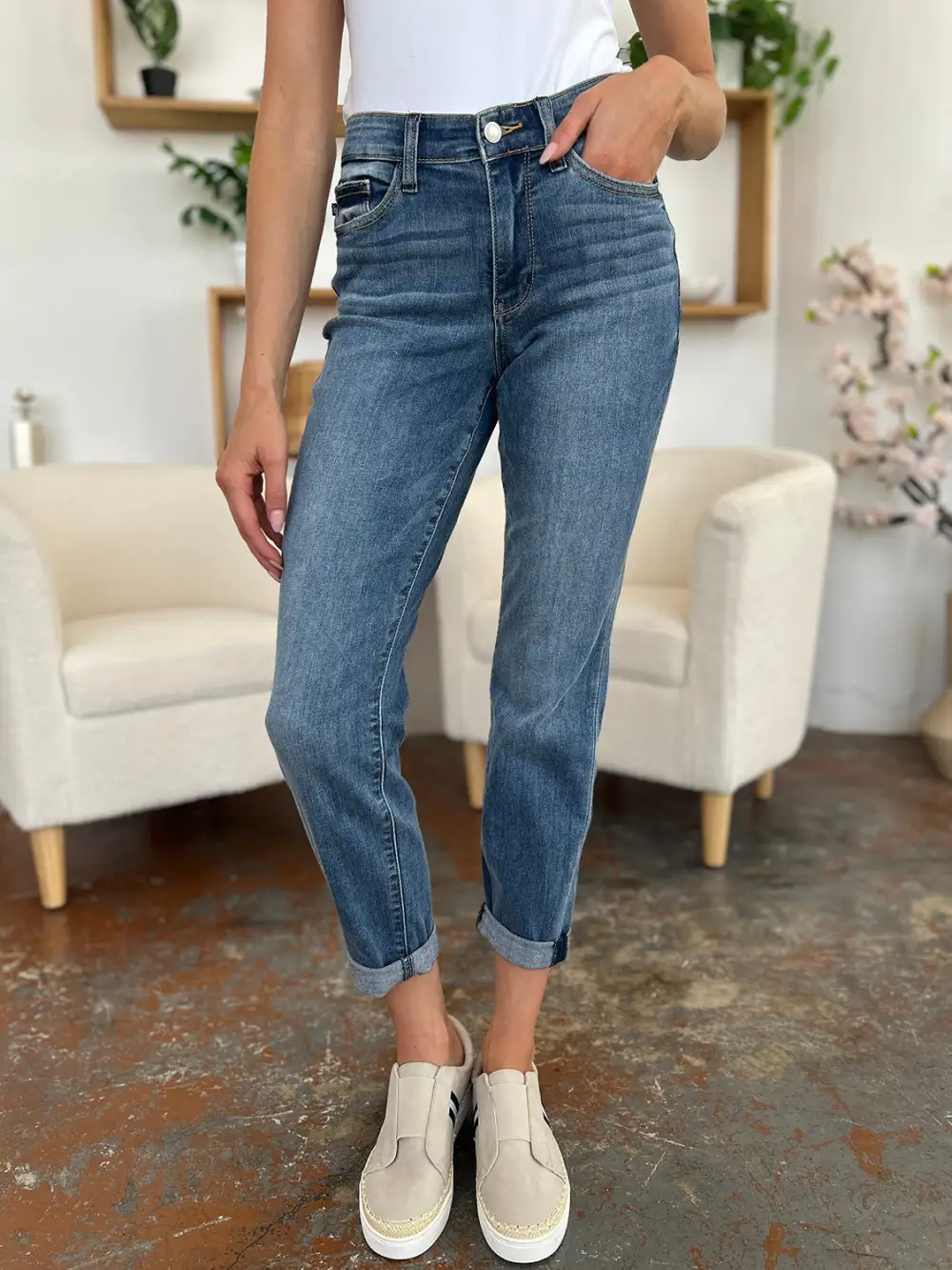 Clean Cuffed Denim Jeans