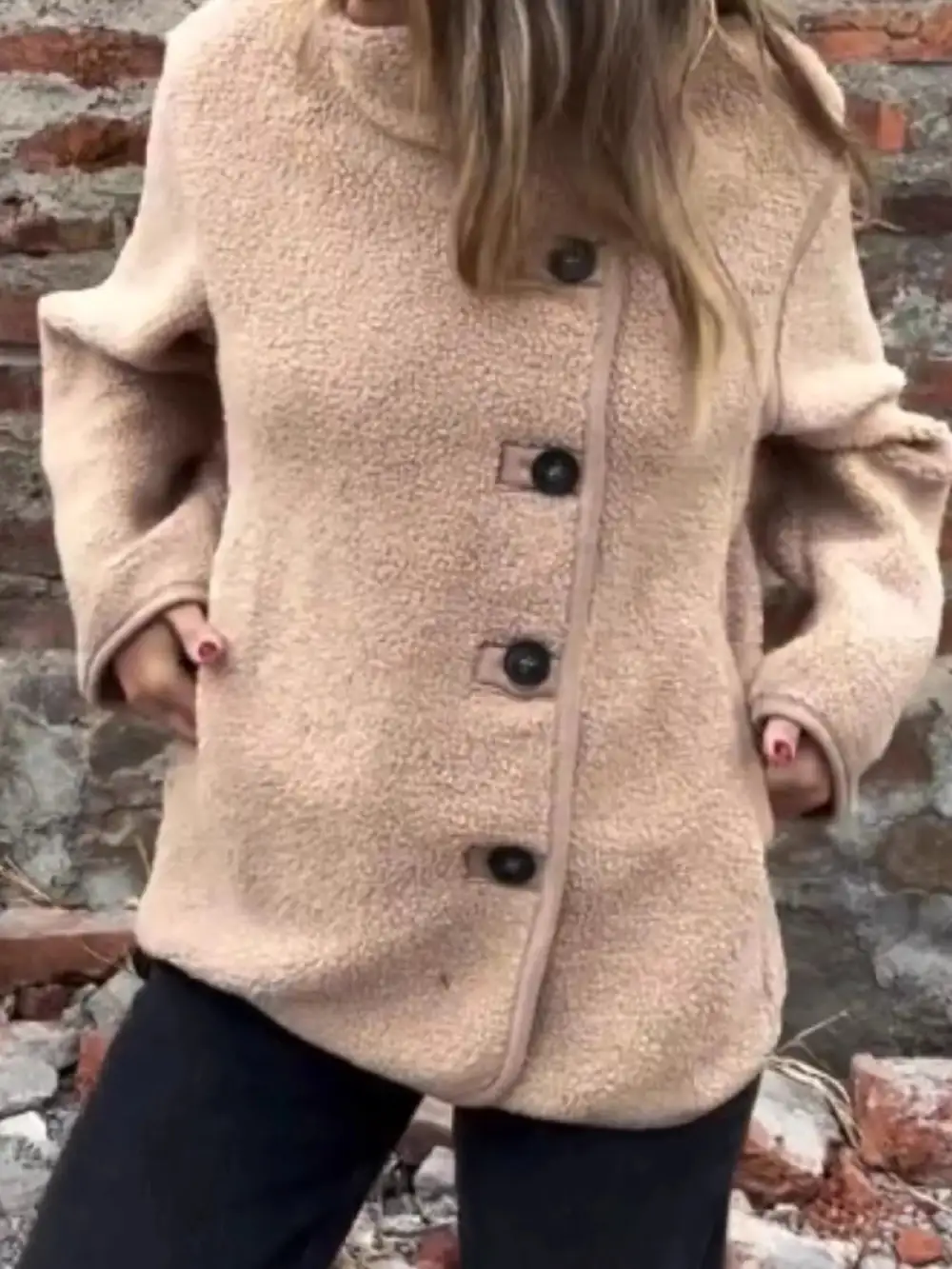 Full Size Button Up Long Sleeve Fleece Jacket Plus Size