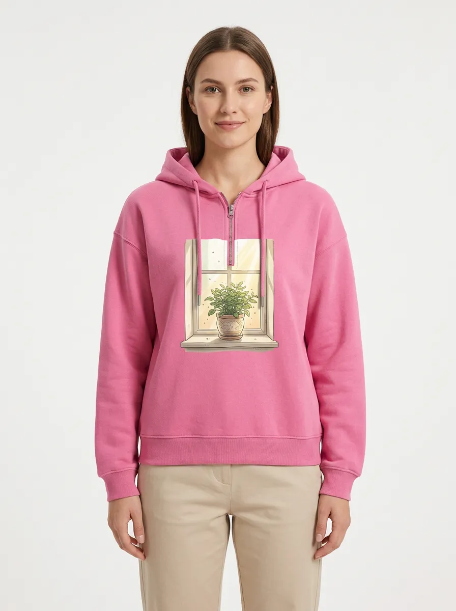 Women's Hooded Drawstring Graphic-Print Ribbed Hoodie