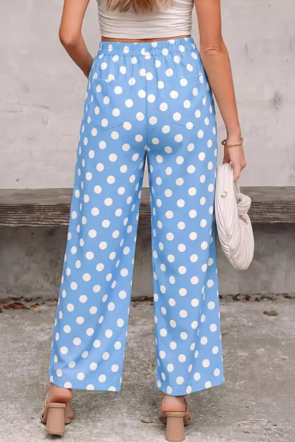 Polka Dot Print Patched Pocket Mid Rise Straight Leg Pants