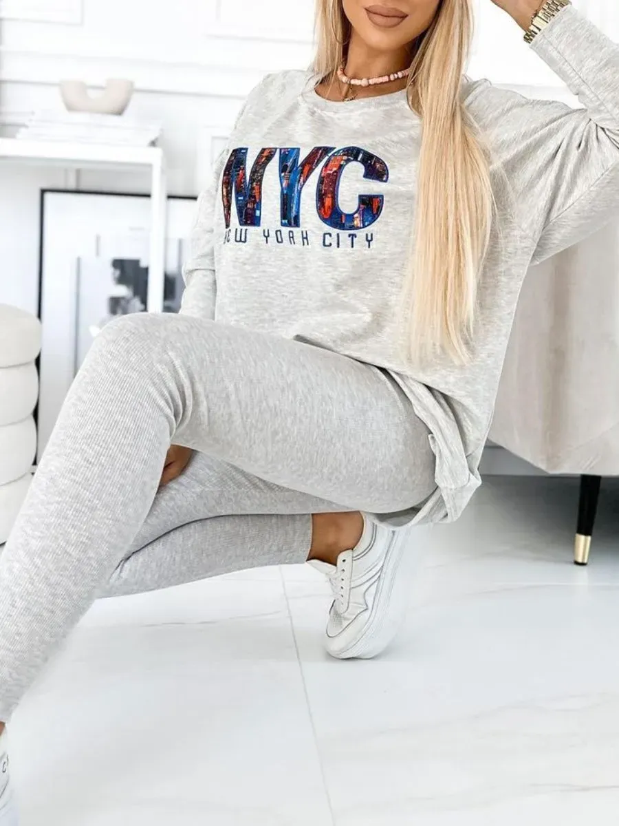 Women's Fashion Letter Print Sweatshirt and Lined Leggings two-piece set