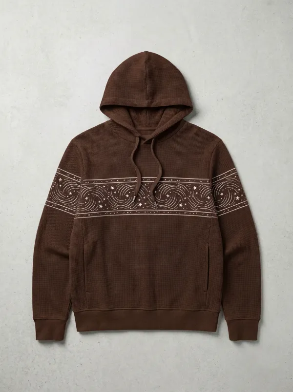 Men's Celestial Galaxy Star Swirl Graphic Waffle Waffle-Knit Pullover Hoodie