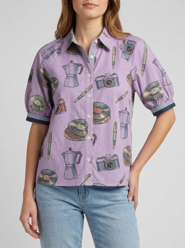 Women's Vintage Hobby Lover Camera Vinyl Coffee Printed Shirt