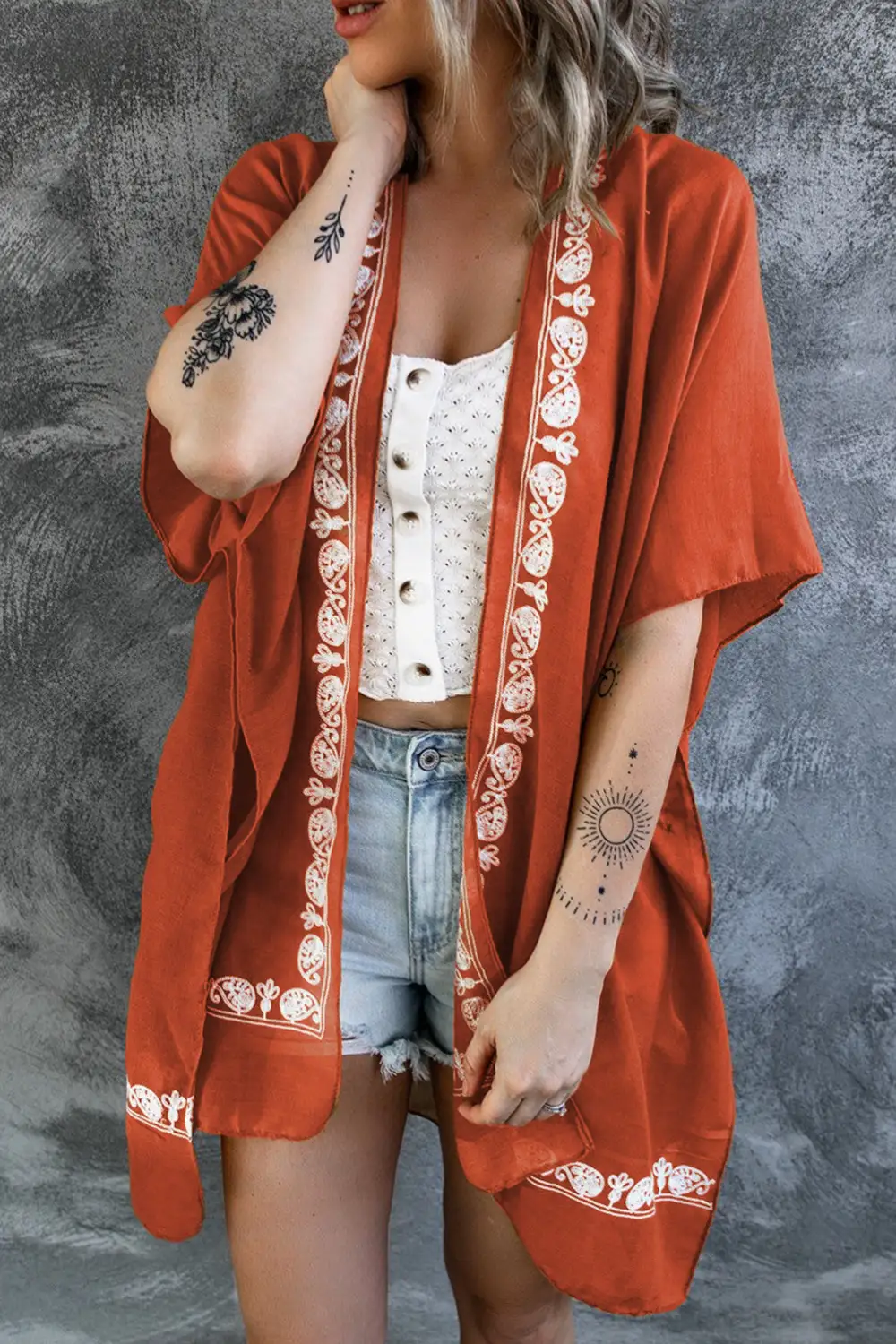 Swimwear Retro Floral Pattern Kimono