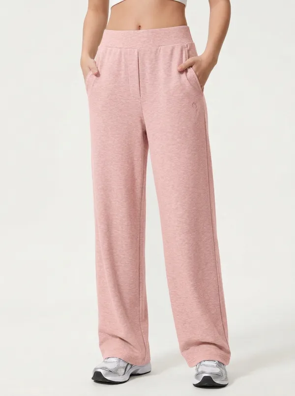 Women's Minimalist Rose Embroidery Solid Grey Wide Leg Sweatpants