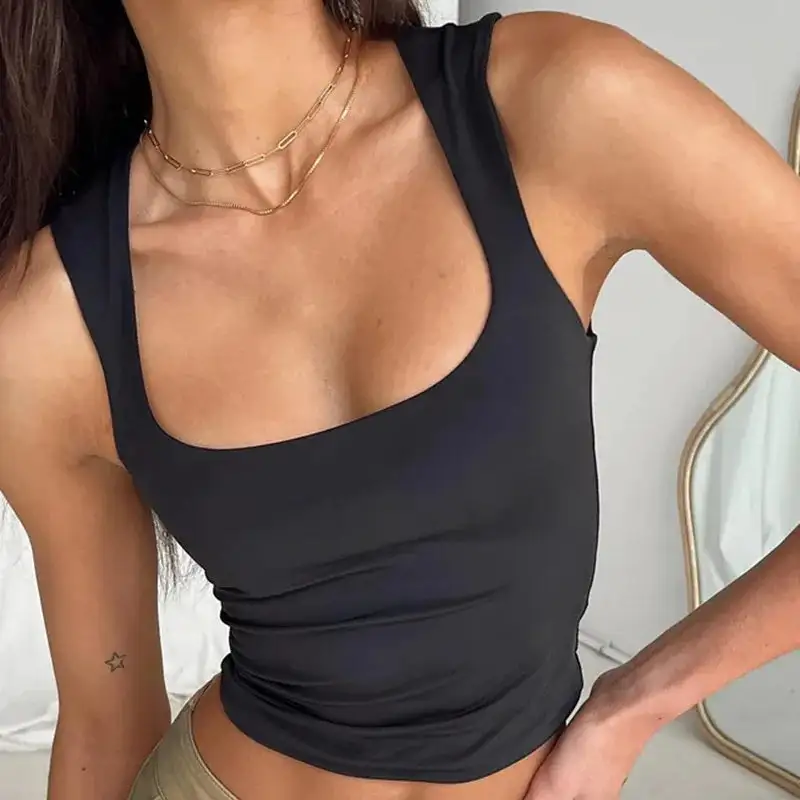 Square-Neck Cropped Sleeveless Tank Top