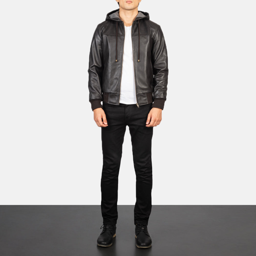 Men's Utility Bomber Hooded Leather Jacket