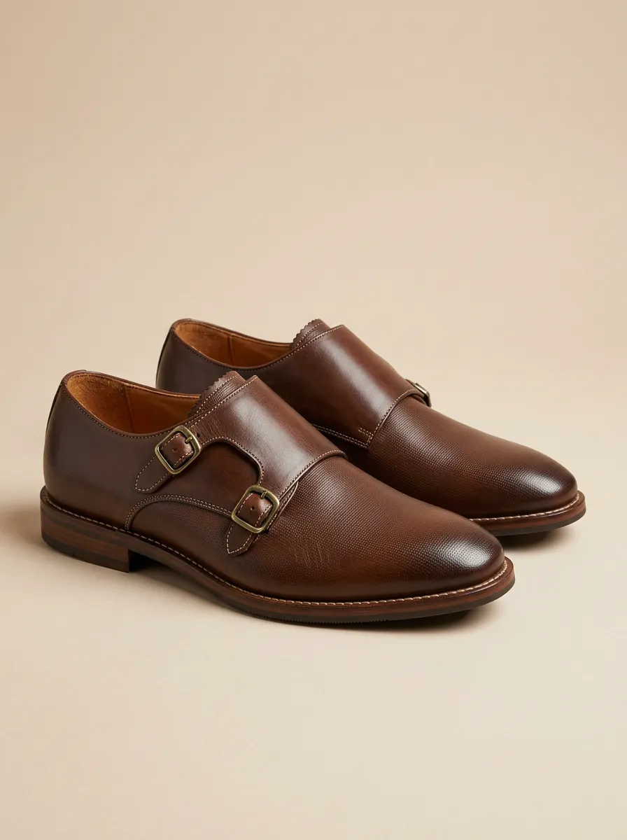 Men's Casual Classic Business Double Monk Strap Leather Shoes