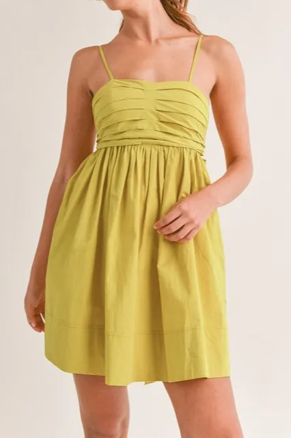 Kiwi Pleated Bow Tie Wrap Mini Dress
