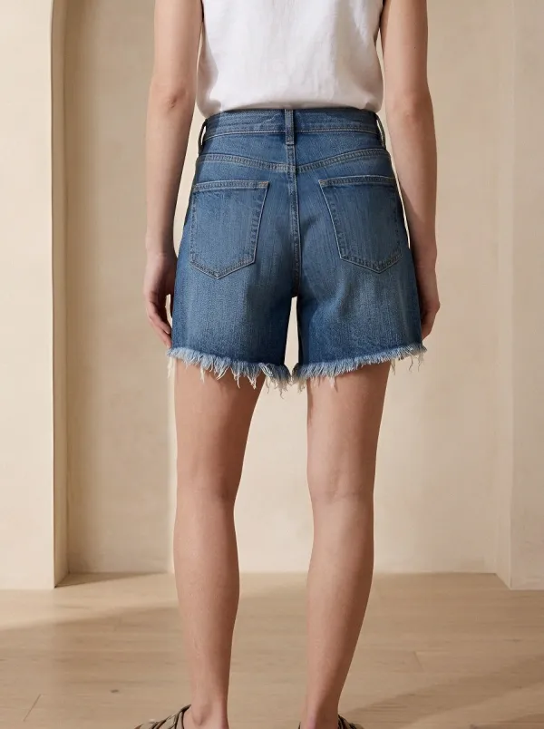 Women's Casual Summer High-Waisted Frayed Hem Denim Shorts