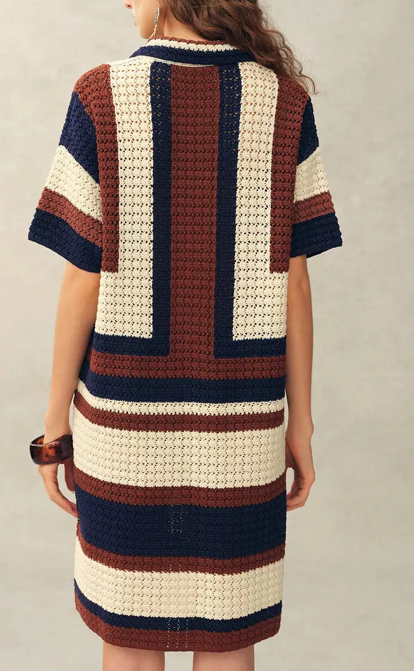 Short Sleeve Crochet Cotton Linen Mini Dress