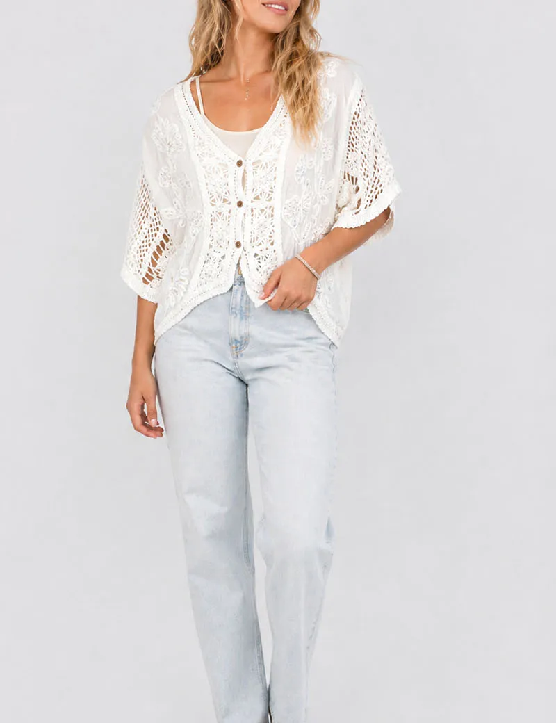 Boho Embroidery Crochet Knit Sleeves Cardigan