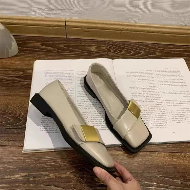 Square Toe Buckle Strap Slip On Loafers