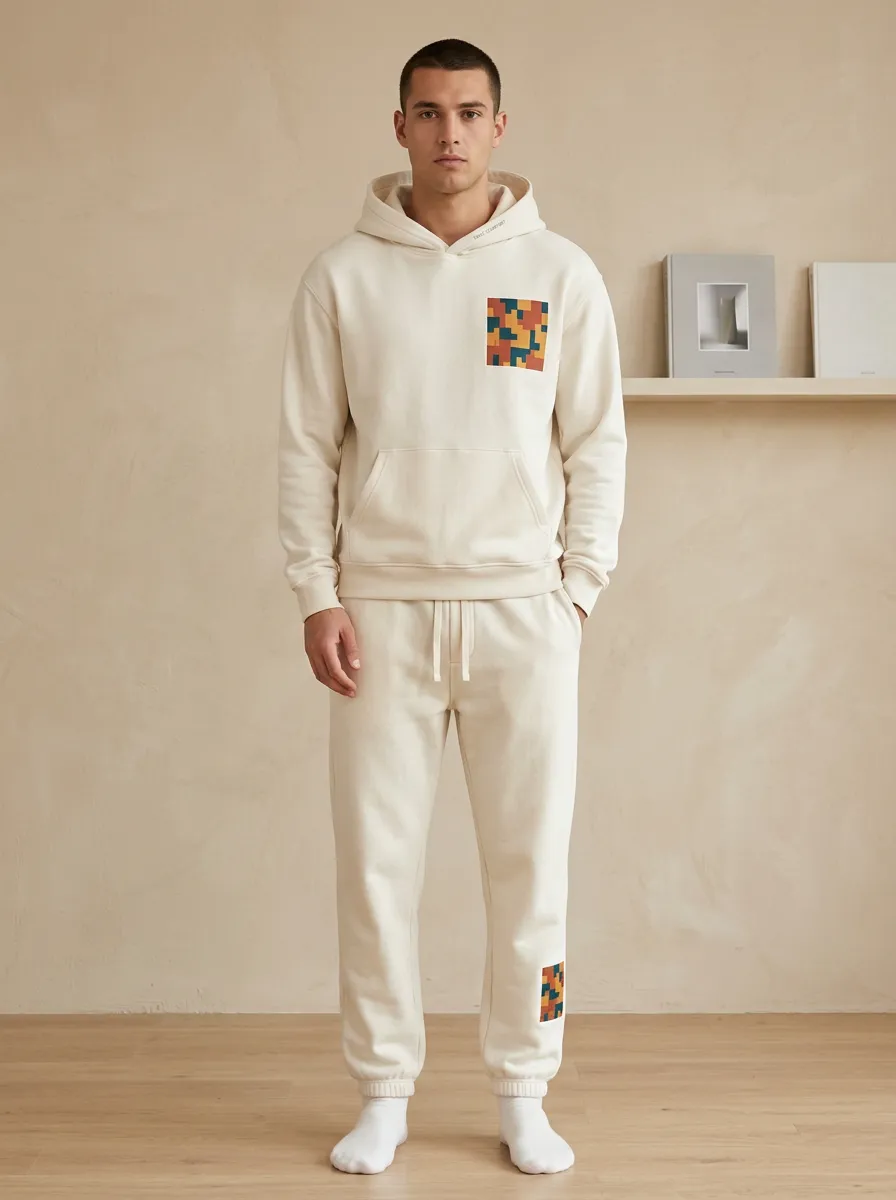 Men's Geometric Mosaic Pattern Printed Hoodie Sweatpants Set