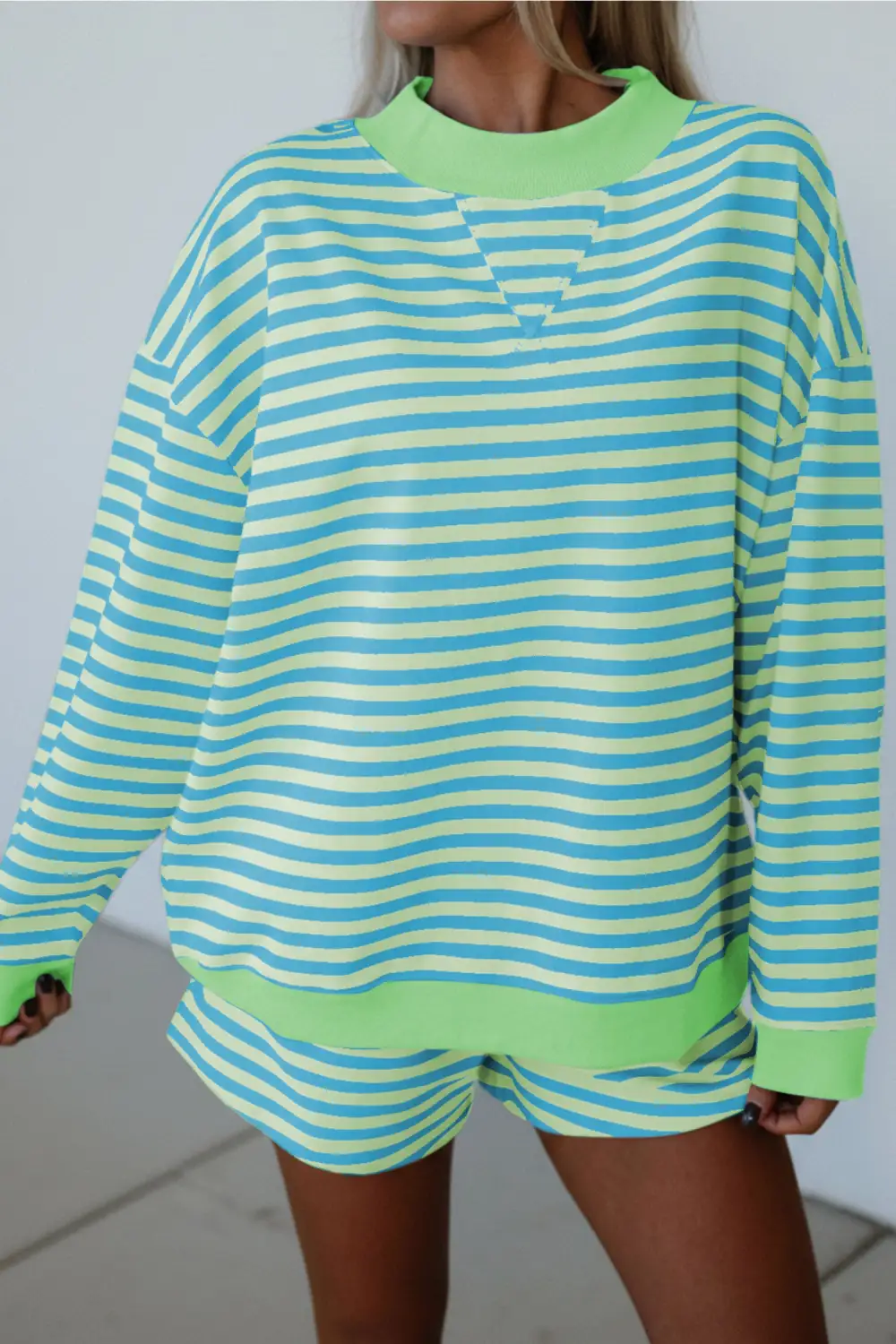 Stripe Long Relaxed Shorts Lounge Set Ease