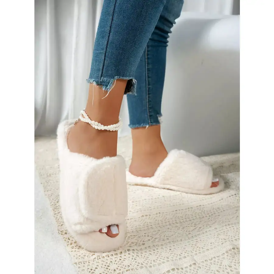 Fuzzy Open Toe Flats Slippers