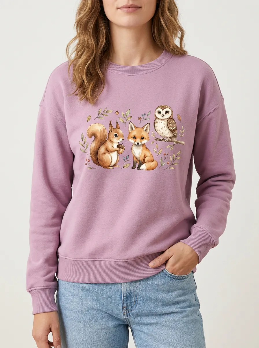 Women's Everyday Graphic Top Featuring Fox and Squirrel