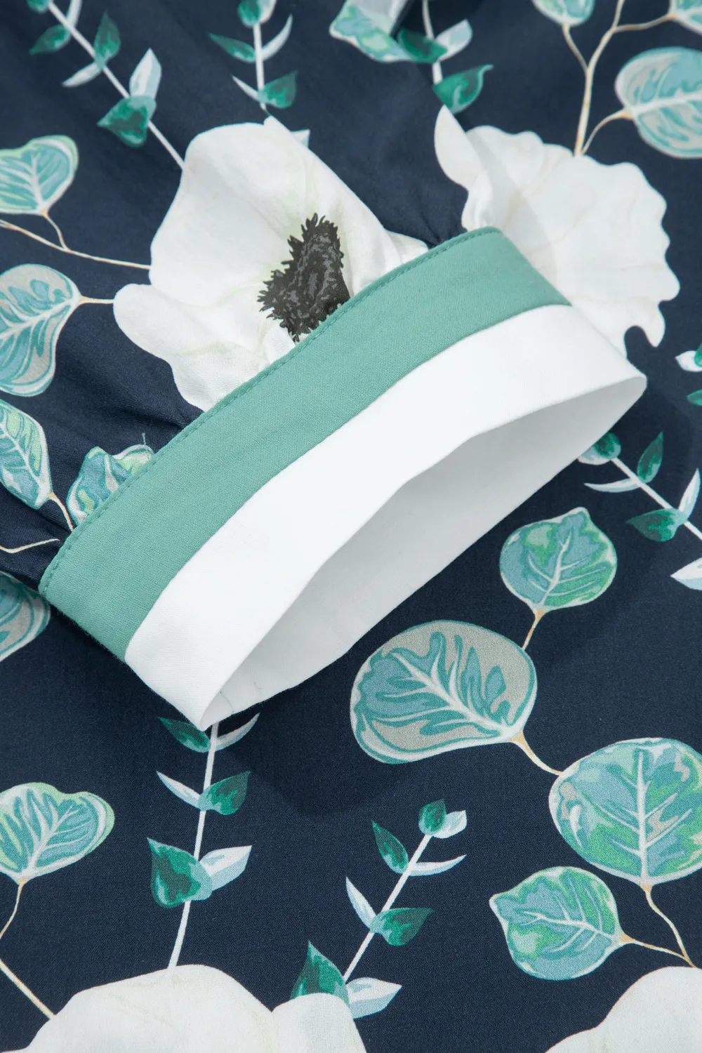 Blue Floral Print Striped Patchwork Blouse