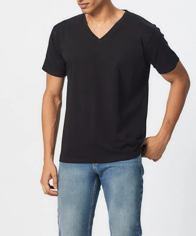 Black Cotton V-Neck T-Shirt