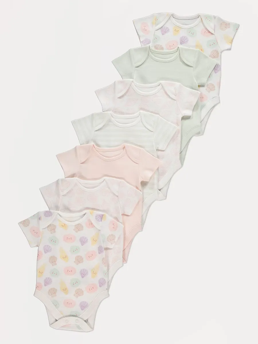 Pastel Shell Striped Short Sleeve Bodysuits 7 Pack