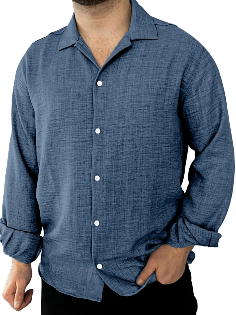 Roomy Long Sleeve Open Collar Shirt