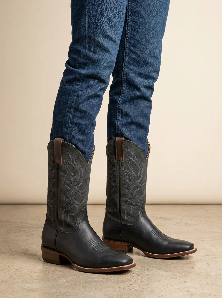Men's Western Cowboy Stitched Pattern Boots