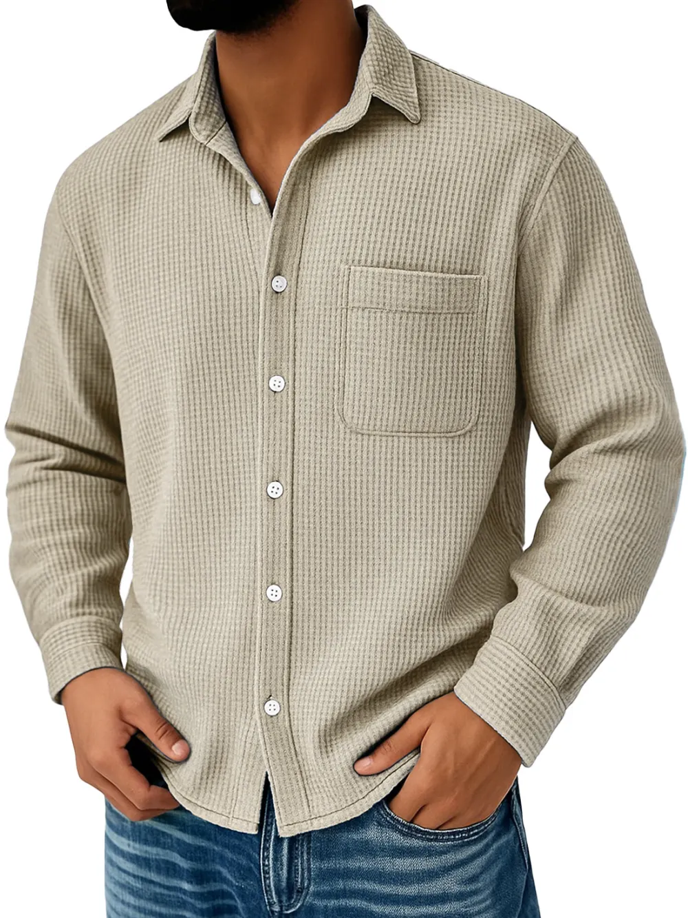 Easy Fit Textured Knit Pocket Shirt