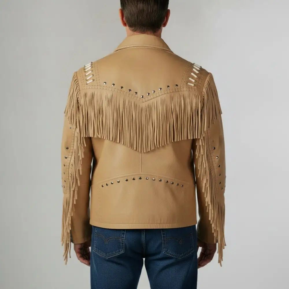 Classic Leather Biker Western Fringe Jacket