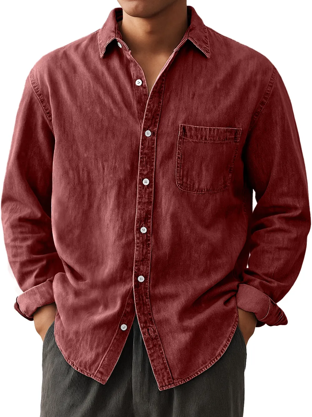 Garment Washed Camp Collar Pocket Shirt