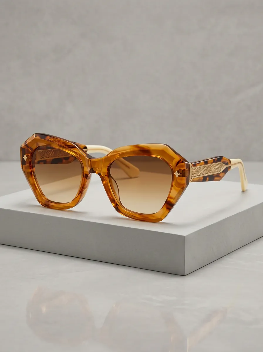 Women's Vintage Geometric Tortoiseshell Engraved Temple Sunglasses