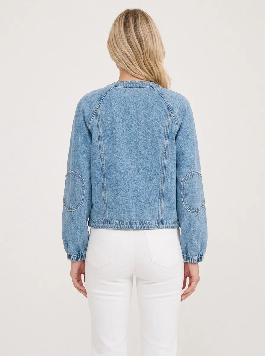 Women's Casual Vintage Wash Zip-Up Denim Jacket