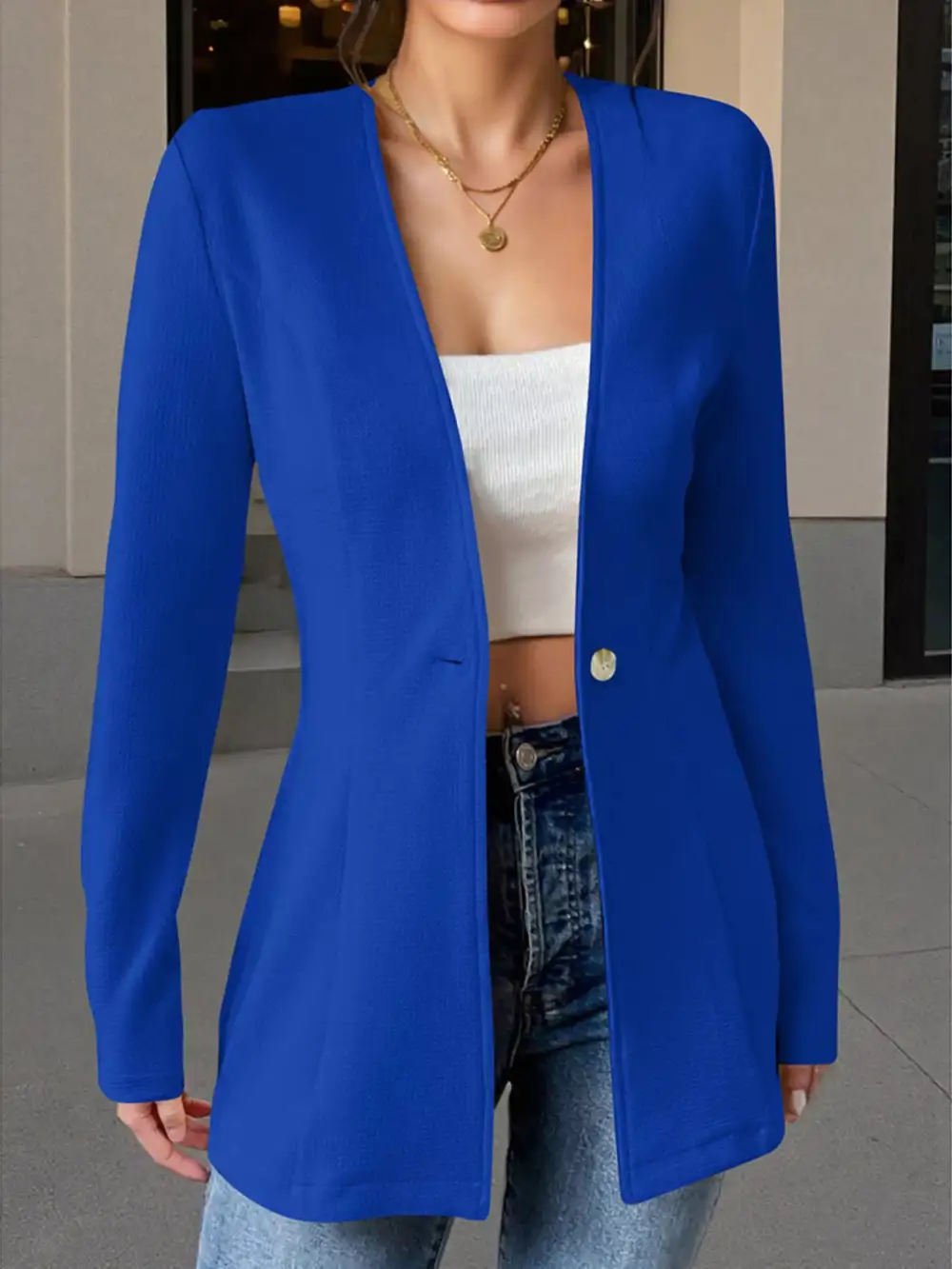 Unlined One Button Long Sleeve Blazer