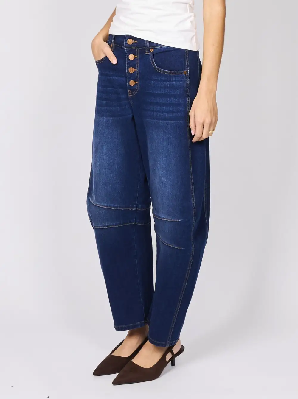 Women's Barrel-Leg Denim Elastic-Waist Jeans