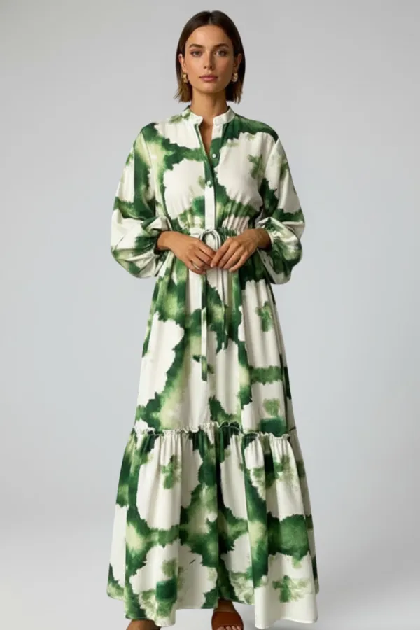  Print Long Sleeve Maxi Dress