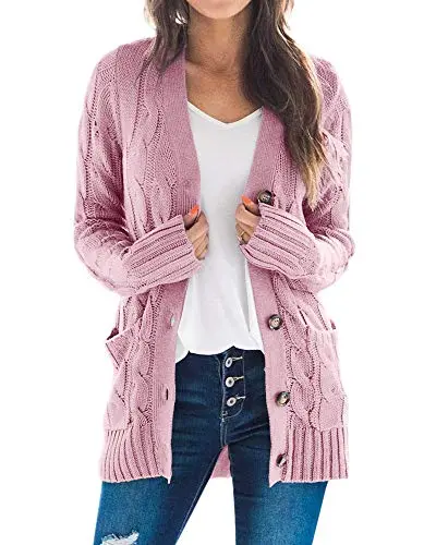 Women's Cable Knit Cardigan Long Sleeve Open Front Button Down Knitwear Sweater Coat