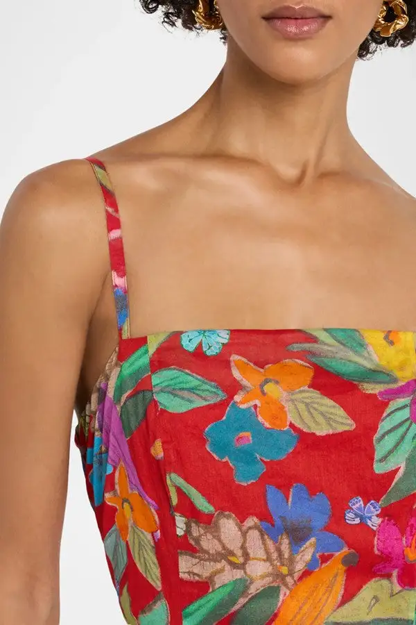 Red Tropical Floral Print Mini Dress
